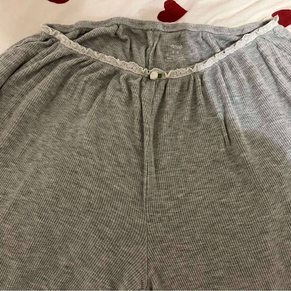 Aerie Gray Pj Pants with Floral Lace Detail